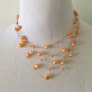Orange freshwater pearl illusion necklace 18"